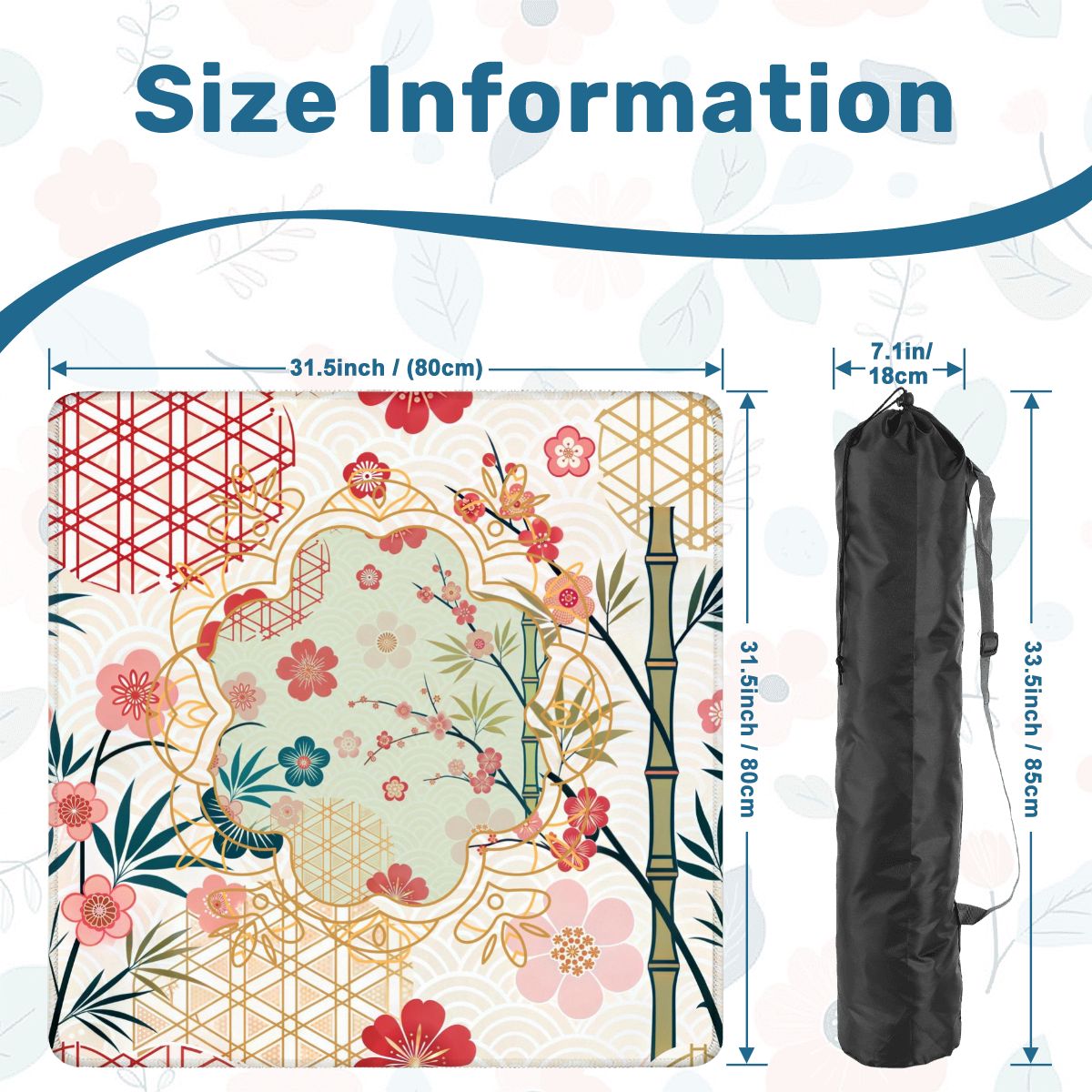 Mahjong Mat Cherry Blossom Asian Designed Floral Bamboo Mahj Game Mat - 31.5’’x31.5’’ - Daily Accessories