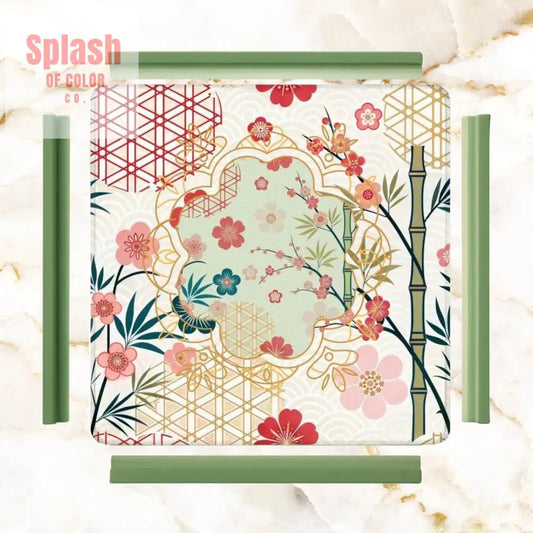 Mahjong Mat Cherry Blossom Asian Designed Floral Bamboo Mahj Game Mat - 31.5’’x31.5’’ - Daily Accessories