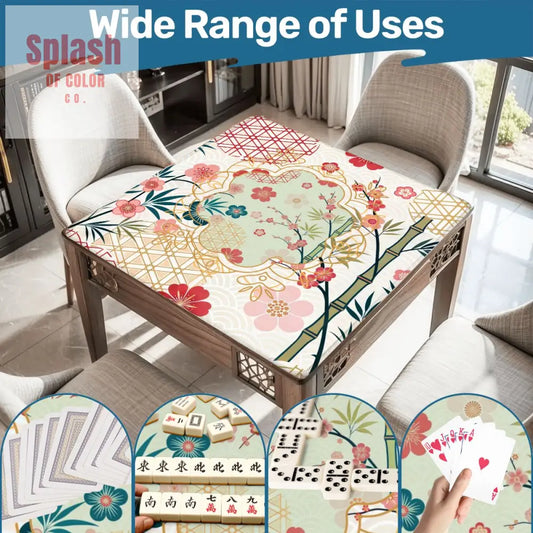 Mahjong Mat Cherry Blossom Asian Designed Floral Bamboo Mahj Game Mat - 31.5’’x31.5’’ - Daily Accessories