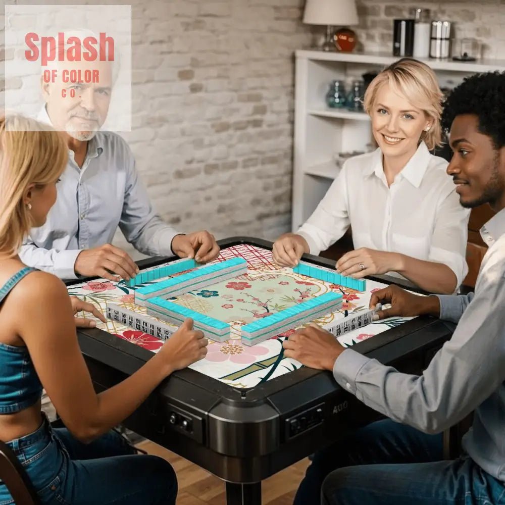 Mahjong Mat Cherry Blossom Asian Designed Floral Bamboo Mahj Game Mat - 31.5’’x31.5’’ - Daily Accessories