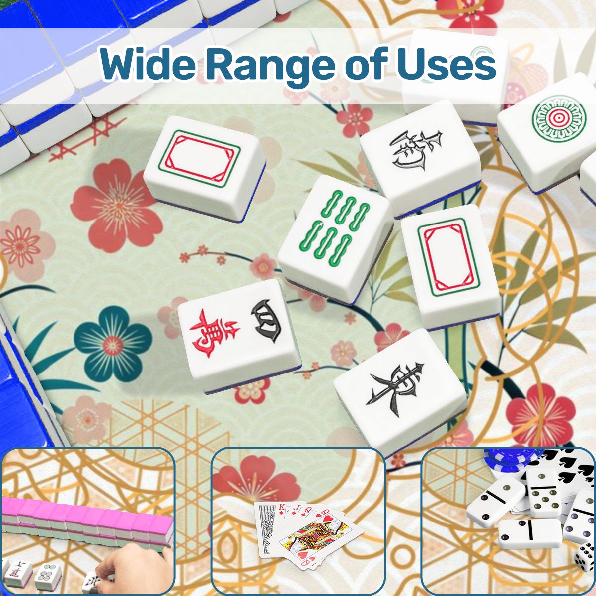 Mahjong Mat Cherry Blossom Asian Designed Floral Bamboo Mahj Game Mat - 31.5’’x31.5’’ - Daily Accessories