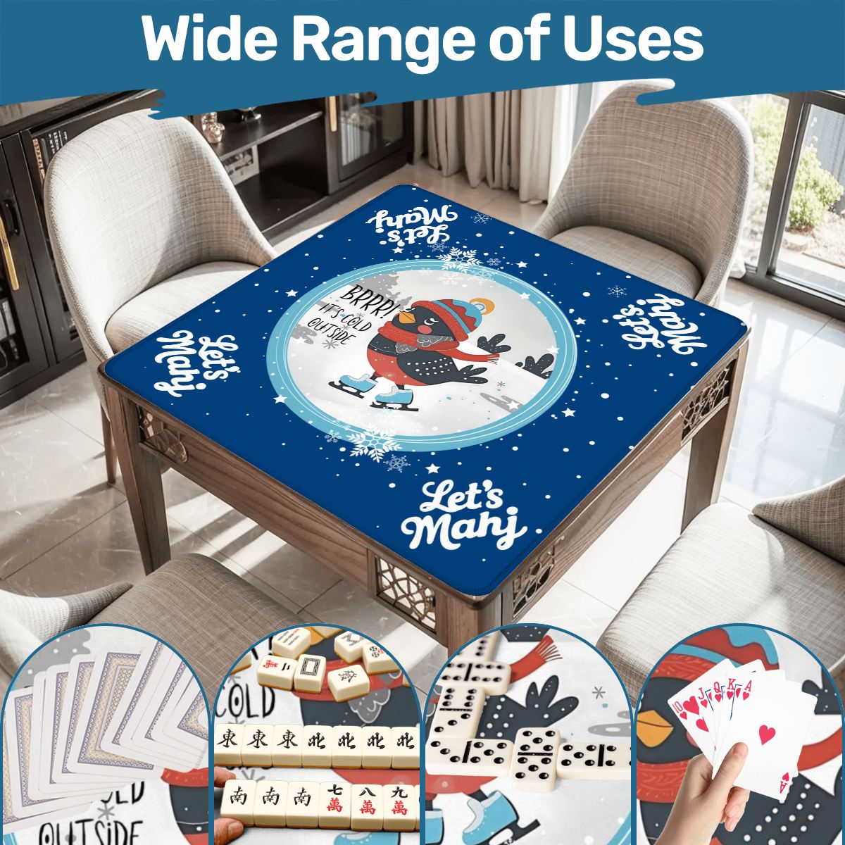 Mahjong Mat Chrismtas Winter Whimsy Let’s Mahj Game Mat - 31.5’’x31.5’’ - Daily Accessories