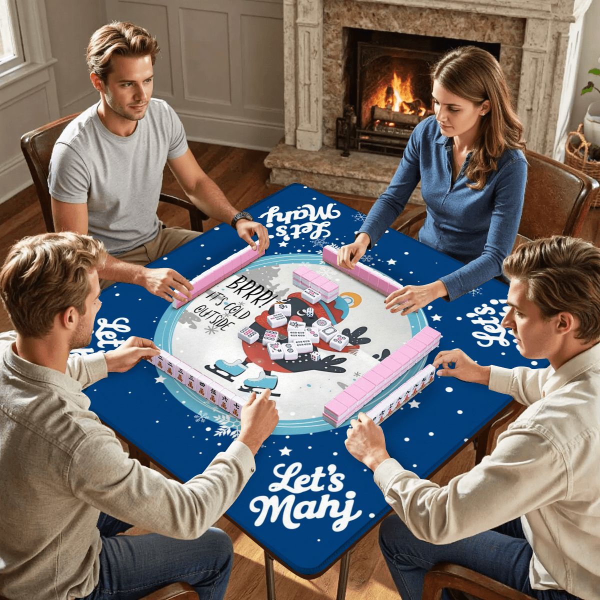 Mahjong Mat Chrismtas Winter Whimsy Let’s Mahj Game Mat - 31.5’’x31.5’’ - Daily Accessories