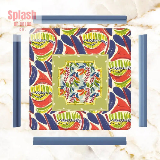 Mahjong Mat, Coral Blue Abstract Floral Modern Mahjong Mat - Splash of Color co.