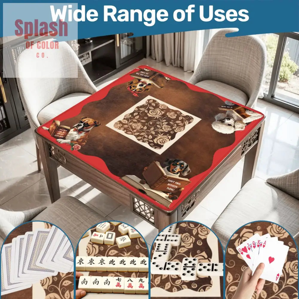 Mahjong Mat Dogs And Mahjong Funny Preppy Book Dogs Faux Leather Background Mahj Mat Daily Accessories