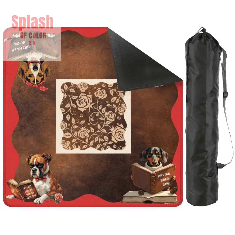 Mahjong Mat Dogs And Mahjong Funny Preppy Book Dogs Faux Leather Background Mahj Mat 2mm (Black Bag) Daily Accessories