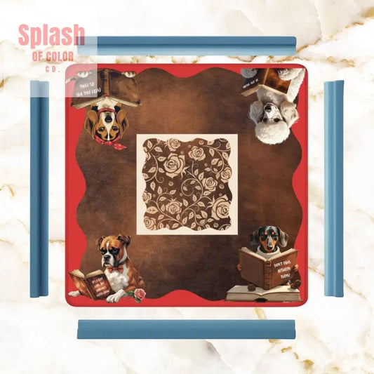 Mahjong Mat, Dogs And Mahjong Funny Preppy Book Dogs, Faux Leather Background Mahj Mat - Splash of Color co.