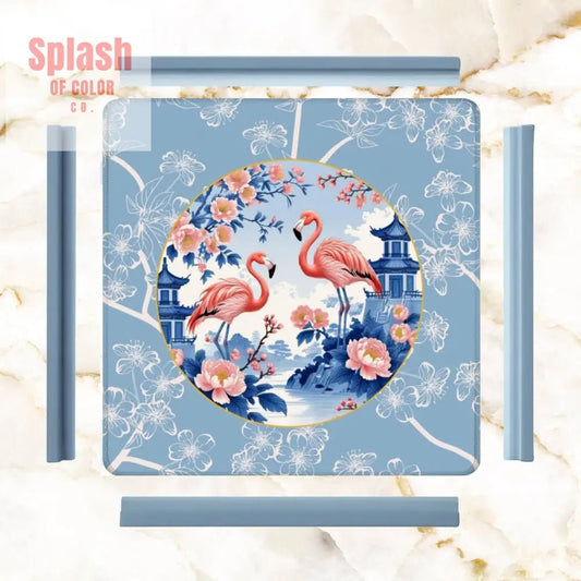 Mahjong Mat Floral Cherry Blossoms Pagoda Flamingos In Paradise Mahj Mat - 31.5’’x31.5’’ - Daily Accessories