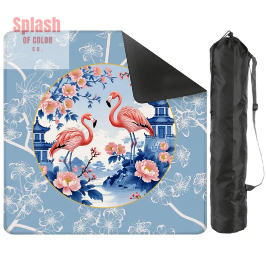 Mahjong Mat Floral Cherry Blossoms Pagoda Flamingos In Paradise Mahj Mat - 31.5’’x31.5’’ - Daily Accessories