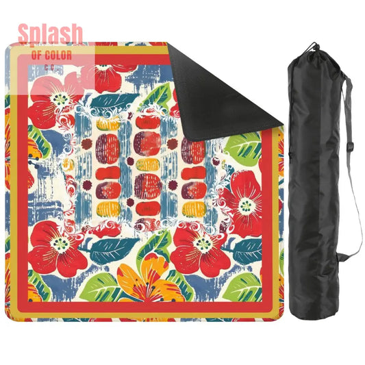Mahjong Mat Floral Heritage Burst Of Color Red Teal Orange Green Tropical Mahj Mat 2mm (Black Bag) Daily Accessories