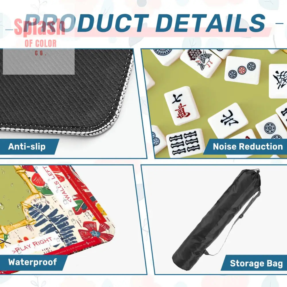 Mahjong Mat Floral Heritage Instructional Learning Mat Blue Green Yellow Preppy Mahj Mat Daily Accessories