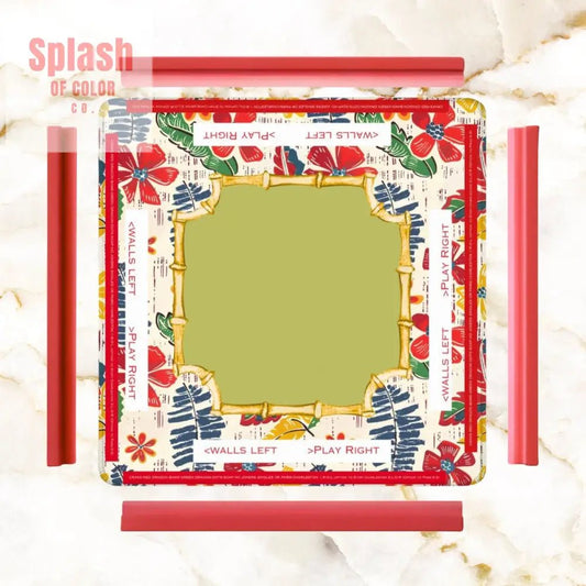 Mahjong Mat Floral Heritage Instructional Learning Mat Blue, Green Yellow Preppy Mahj Mat - Splash of Color co.