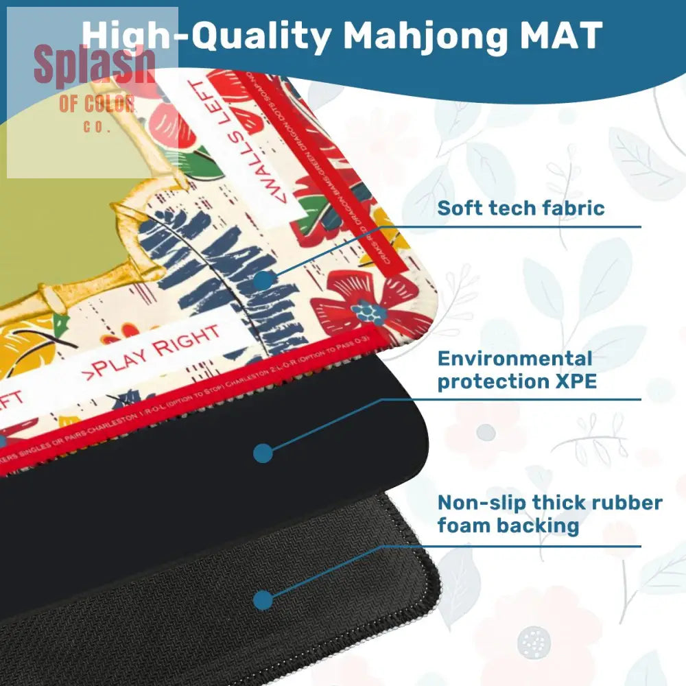 Mahjong Mat Floral Heritage Instructional Learning Mat Blue Green Yellow Preppy Mahj Mat Daily Accessories