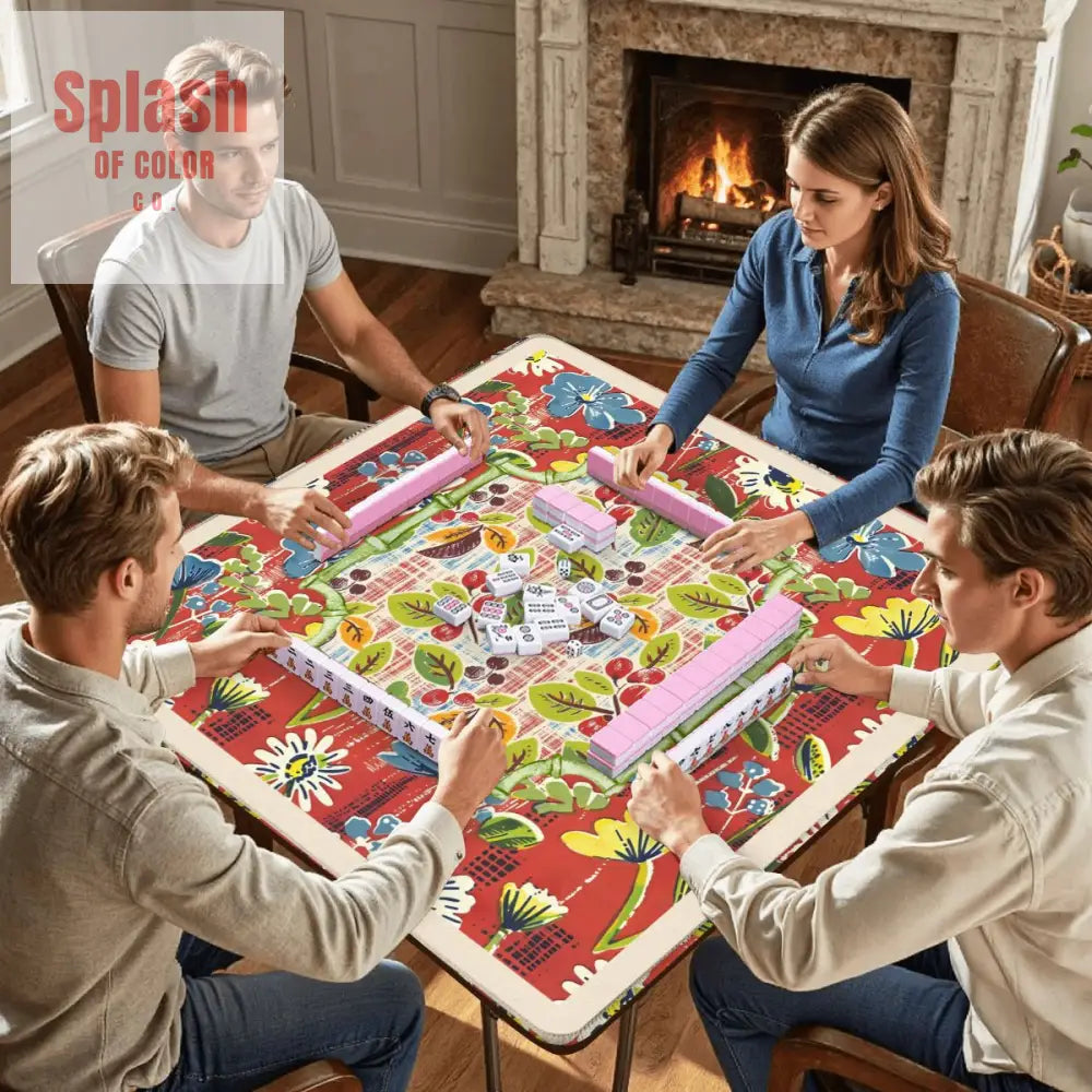 Mahjong Mat Floral Heritage Rust Yellow Blue Preppy Mahj Mat Coordinates Well With Heritage Tiles Daily Accessories