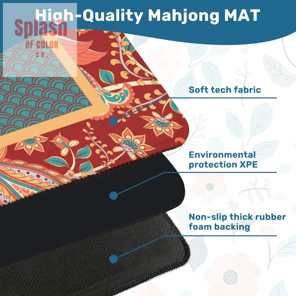 Mahjong Mat Floral Mandarin Asian Zen Teal Coral Rust Mahj Game Mat - Daily Accessories