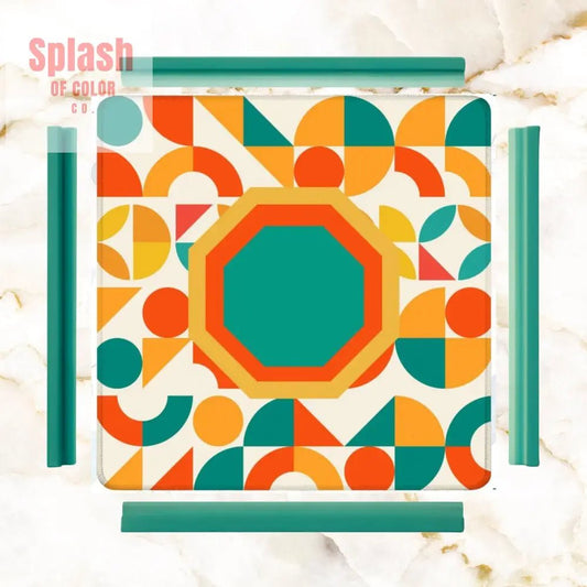 Mahjong Mat Geometric Color Splash Mahjong Mat – Teal, Yellow & Orange - Splash of Color co.