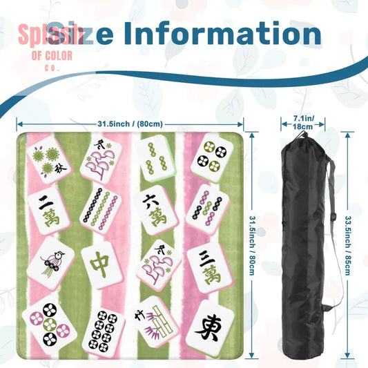 Mahjong Mat Green Pink Watercolor Striped Whimsical Mahjong Tiles Game Mat 31.5’’x31.5’’ Daily Accessories