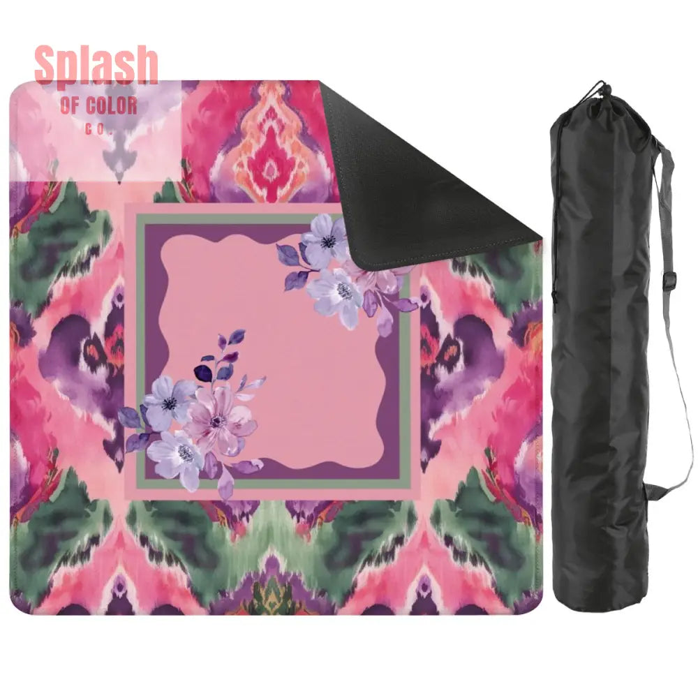 Mahjong Mat Ikat Watercolor Pink Purple Emerald Green Boho Mahj Mat 2mm (Black Bag) Daily Accessories