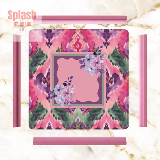 Mahjong Mat Ikat Watercolor Pink, Purple, Emerald Green Boho Mahj Mat - Splash of Color co.