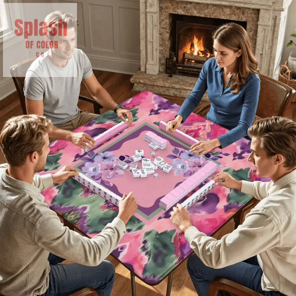 Mahjong Mat Ikat Watercolor Pink Purple Emerald Green Boho Mahj Mat Daily Accessories