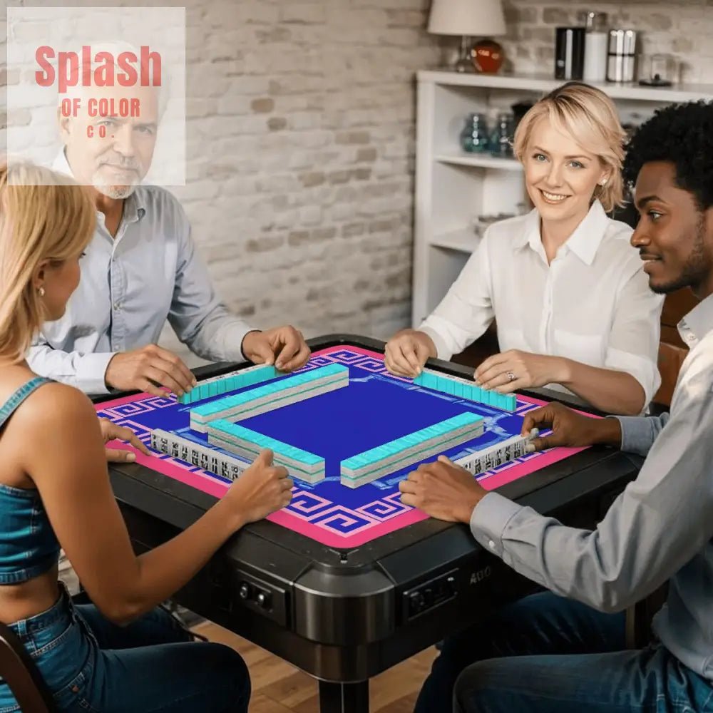 Mahjong Mat In Royal Blue Hot Pink Minimalist Style Mahjong Game Night Mat - 31.5’’x31.5’’ - Daily Accessories
