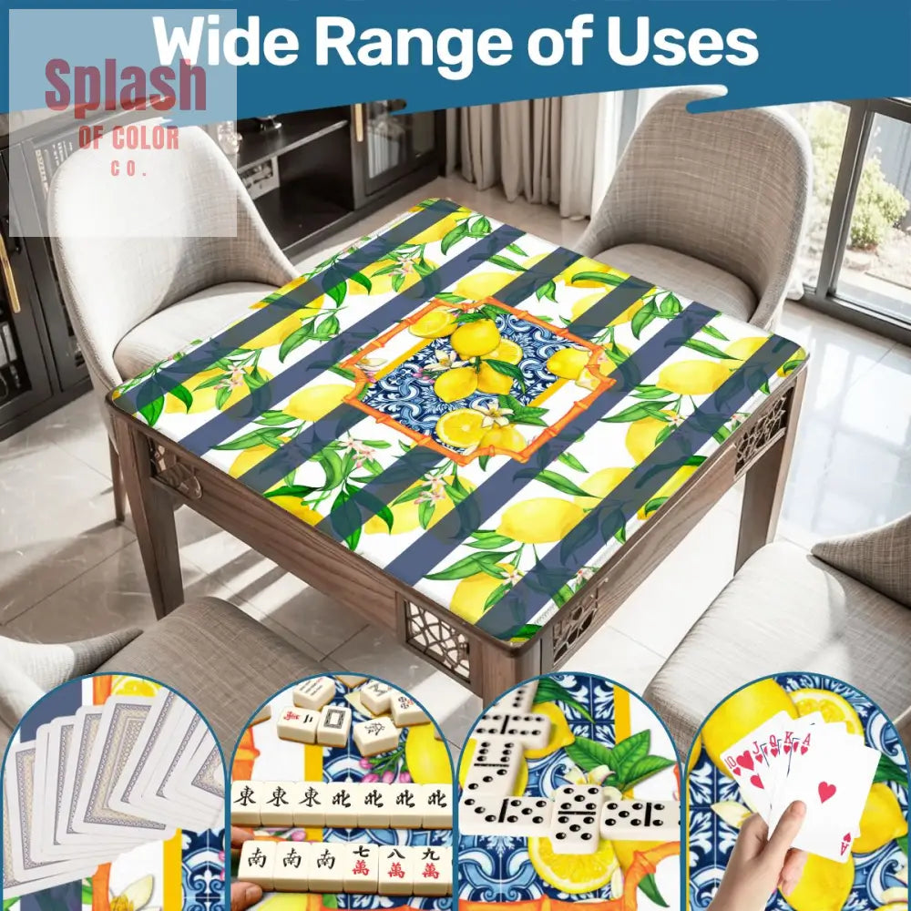 Mahjong Mat Lemon Zest Preppy Blue Striped Lemon Mahj Mat 31.5’’x31.5’’ Daily Accessories