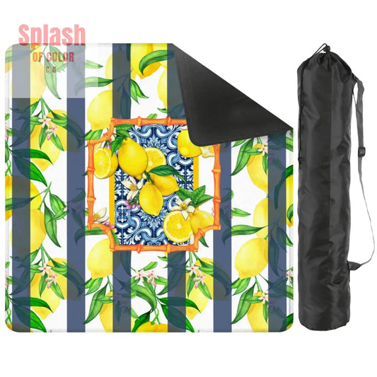 Mahjong Mat Lemon Zest Preppy Blue Striped Lemon Mahj Mat 31.5’’x31.5’’ Daily Accessories