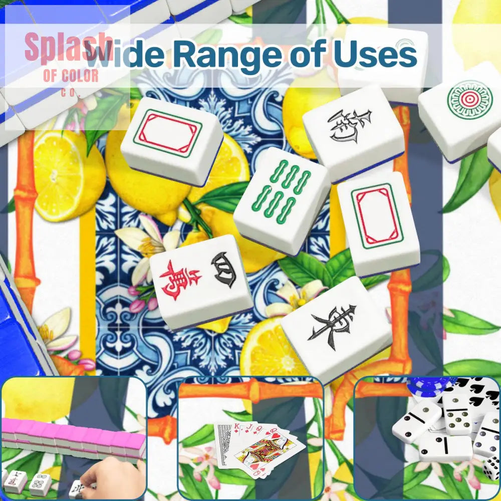 Mahjong Mat Lemon Zest Preppy Blue Striped Lemon Mahj Mat 31.5’’x31.5’’ Daily Accessories