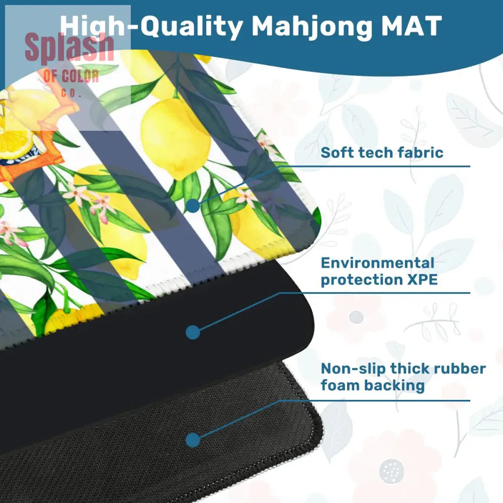 Mahjong Mat Lemon Zest Preppy Blue Striped Lemon Mahj Mat 31.5’’x31.5’’ Daily Accessories
