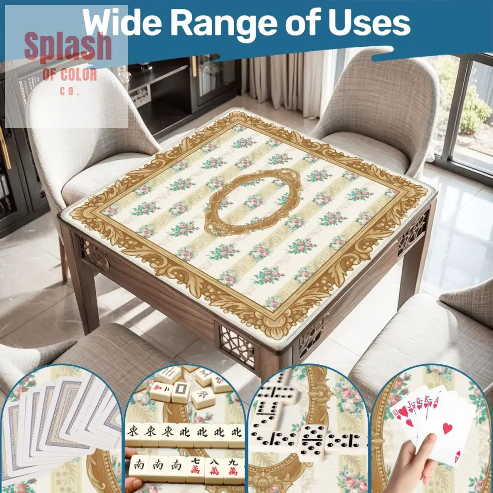 Mahjong Mat Mama Approved Vintage Floral Victorian Gold Frames Game Mat Daily Accessories