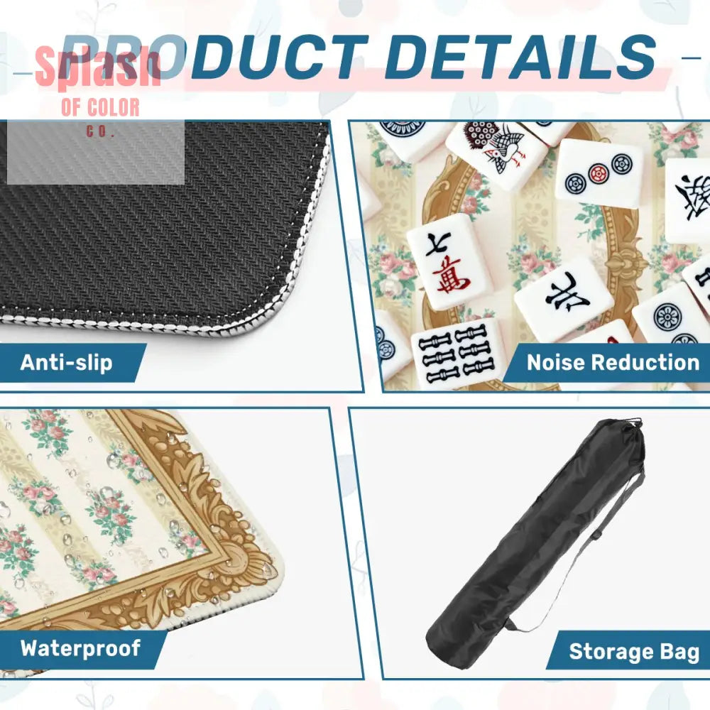 Mahjong Mat Mama Approved Vintage Floral Victorian Gold Frames Game Mat Daily Accessories