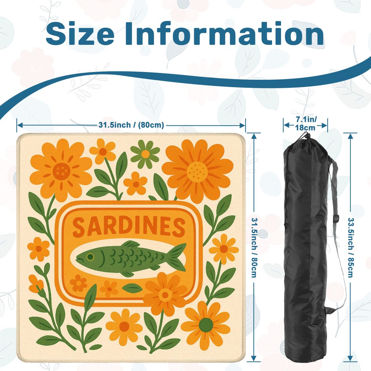 Mahjong Mat Nautical Quirky Sardine Tinned Fish Lover Orange Green Floral Mahj Game Night Mat - 31.5’’x31.5’’ - Daily