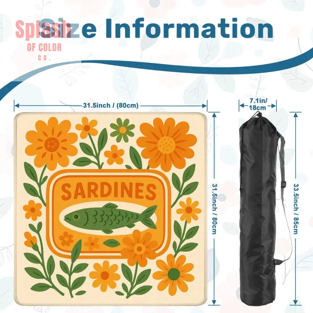 Mahjong Mat Nautical Quirky Sardine Tinned Fish Lover Orange Green Floral Mahj Game Night Mat - 31.5’’x31.5’’ - Daily