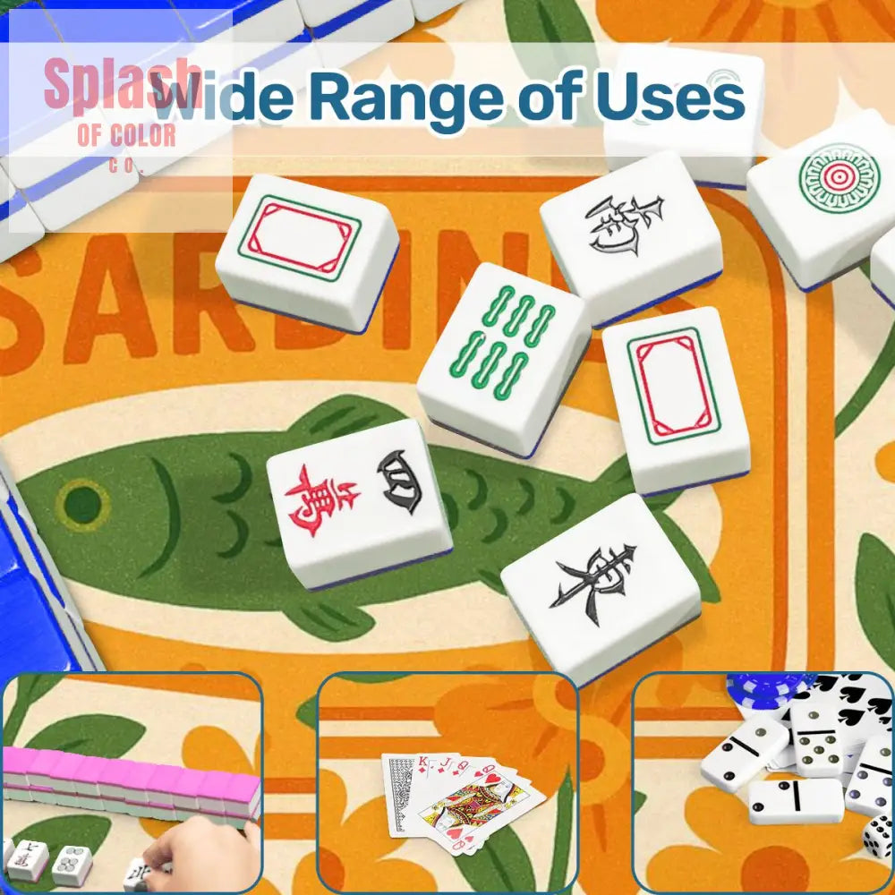 Mahjong Mat Nautical Quirky Sardine Tinned Fish Lover Orange Green Floral Mahj Game Night Mat - 31.5’’x31.5’’ - Daily