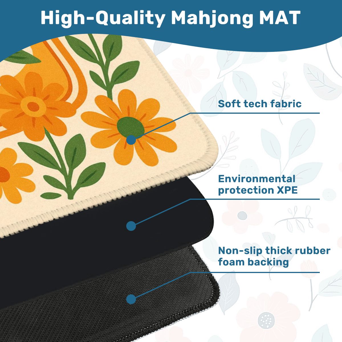 Mahjong Mat Nautical Quirky Sardine Tinned Fish Lover Orange Green Floral Mahj Game Night Mat - 31.5’’x31.5’’ - Daily