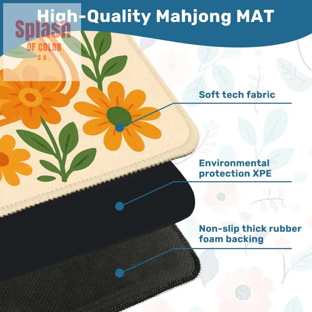 Mahjong Mat Nautical Quirky Sardine Tinned Fish Lover Orange Green Floral Mahj Game Night Mat - 31.5’’x31.5’’ - Daily