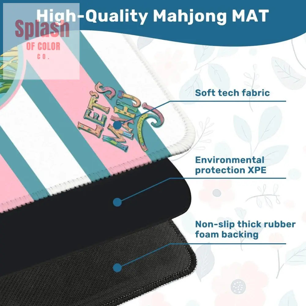 Mahjong Mat Palm Beach Florida Flamingo Whimsical Pink Teal Striped Let’s Mahj Game Mat - 31.5’’x31.5’’