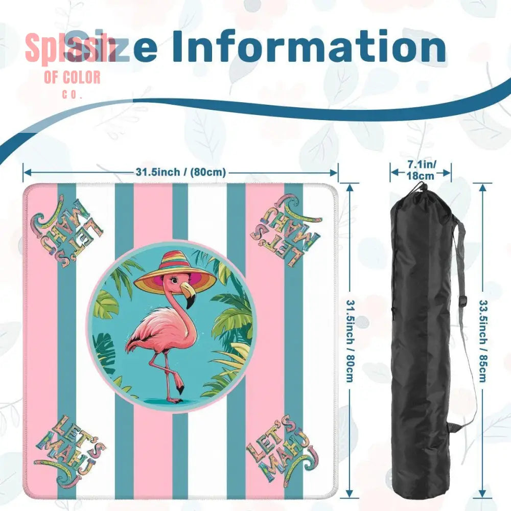 Mahjong Mat Palm Beach Florida Flamingo Whimsical Pink Teal Striped Let’s Mahj Game Mat - 31.5’’x31.5’’