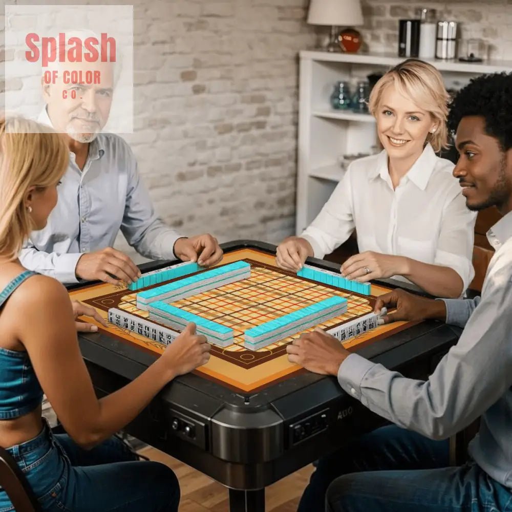 Mahjong Mat Plaid Brown Orange Yellow Mahj Game Mat - Splash of Color co.