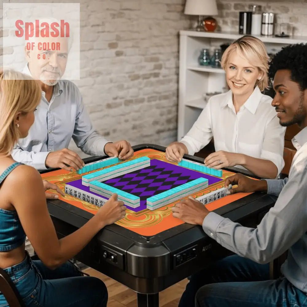 Mahjong Mat Renaissance, Orange Purple Gold Mahjong Game Mat - Splash of Color co.