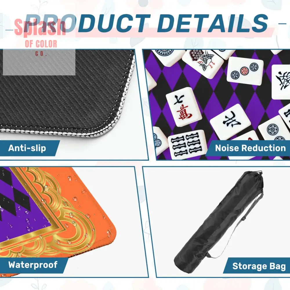 Mahjong Mat Renaissance Orange Purple Gold Mahjong Game Mat 31.5’’x31.5’’ Daily Accessories