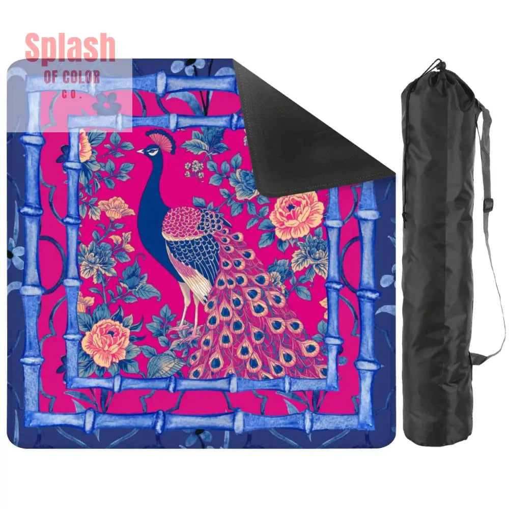 Mahjong Mat Royal Blue Fushcia Pink Floral Peacock Mahj Game Mat 2mm (Black Bag) Daily Accessories