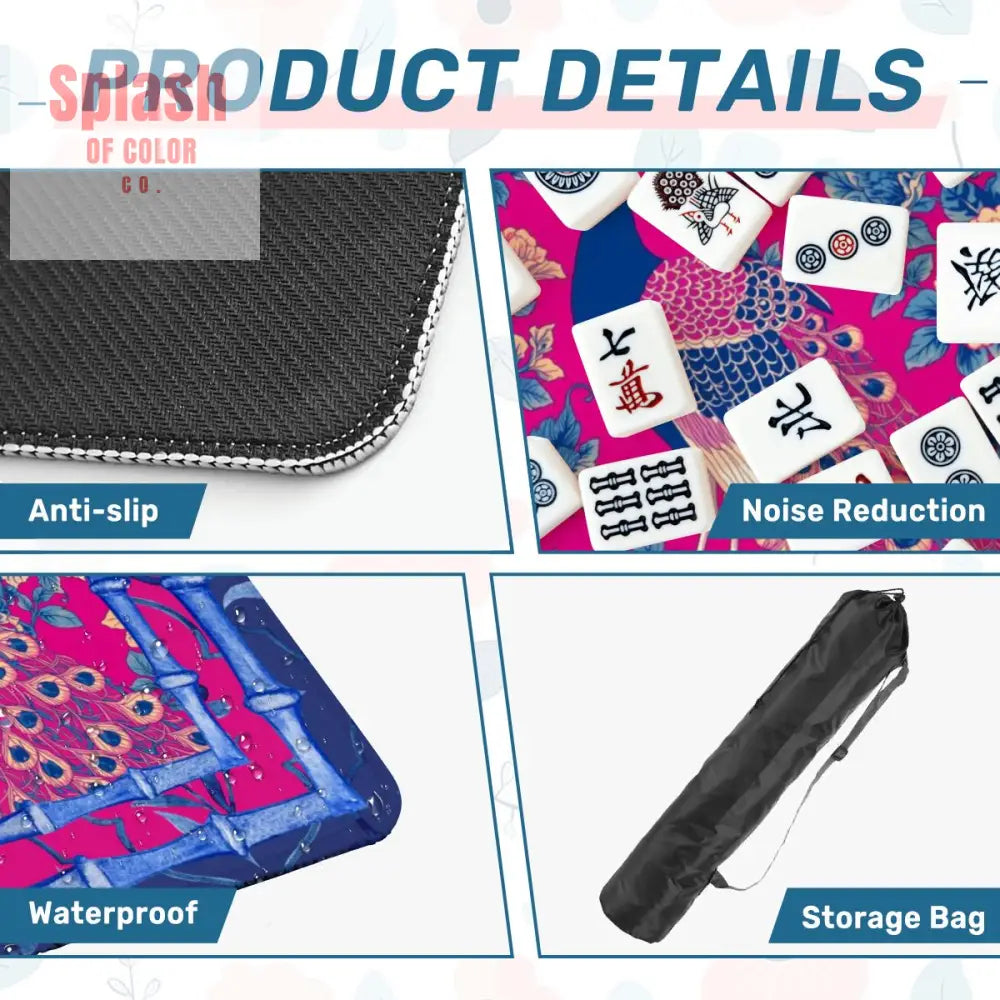 Mahjong Mat Royal Blue Fushcia Pink Floral Peacock Mahj Game Mat Daily Accessories