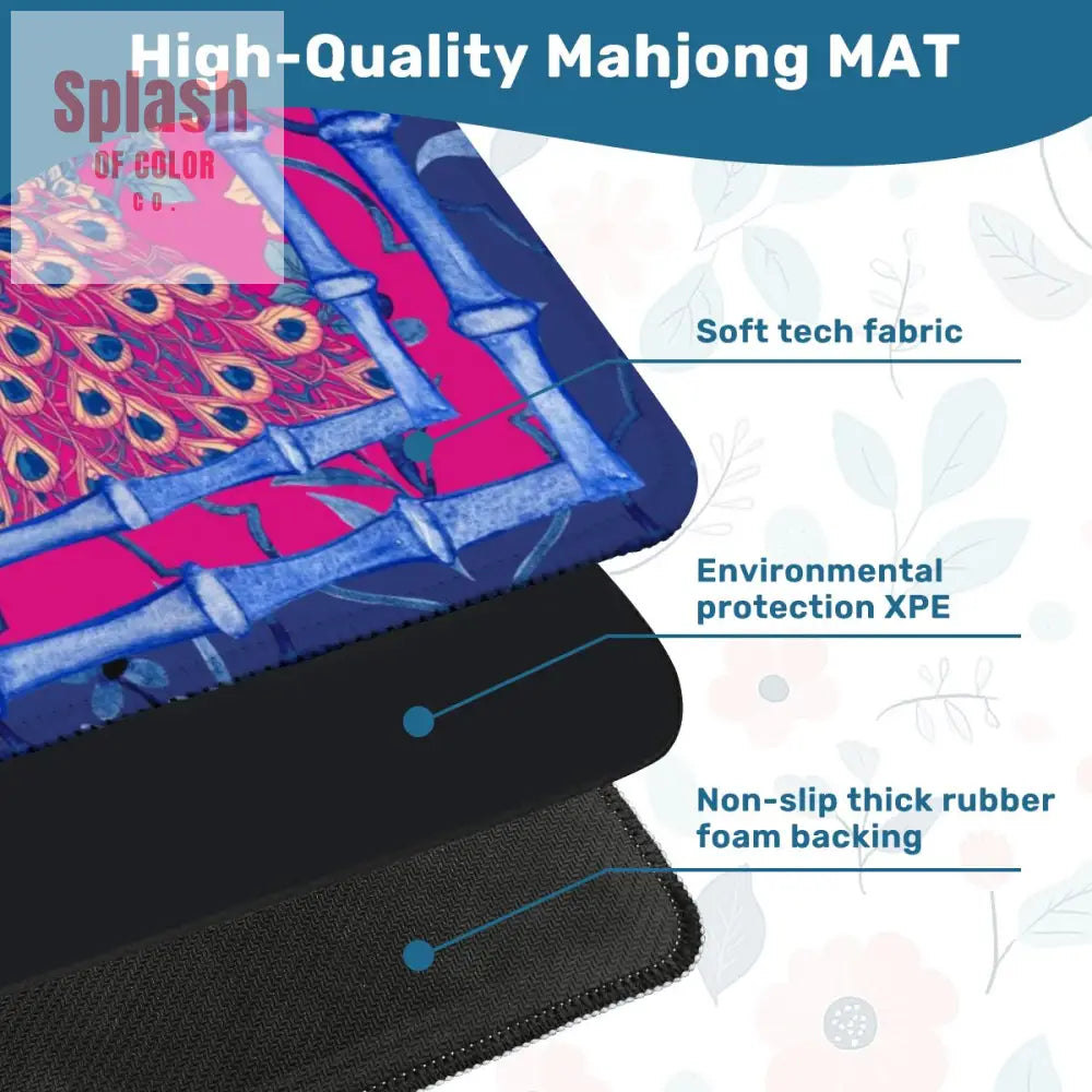 Mahjong Mat Royal Blue Fushcia Pink Floral Peacock Mahj Game Mat Daily Accessories