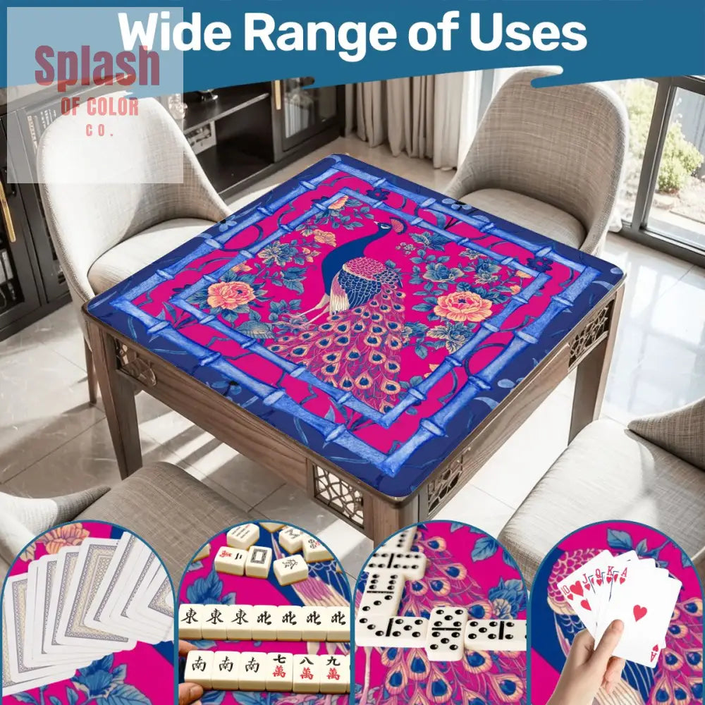 Mahjong Mat Royal Blue Fushcia Pink Floral Peacock Mahj Game Mat Daily Accessories