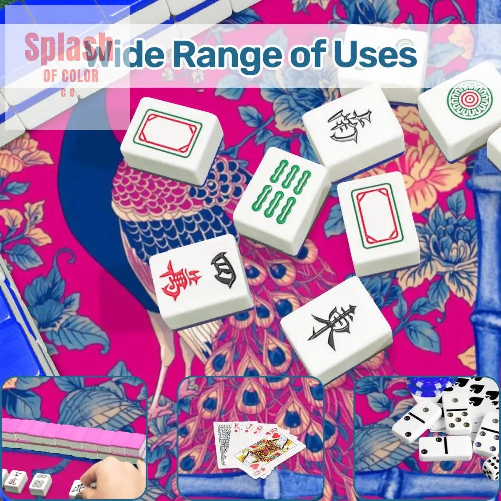 Mahjong Mat Royal Blue Fushcia Pink Floral Peacock Mahj Game Mat Daily Accessories