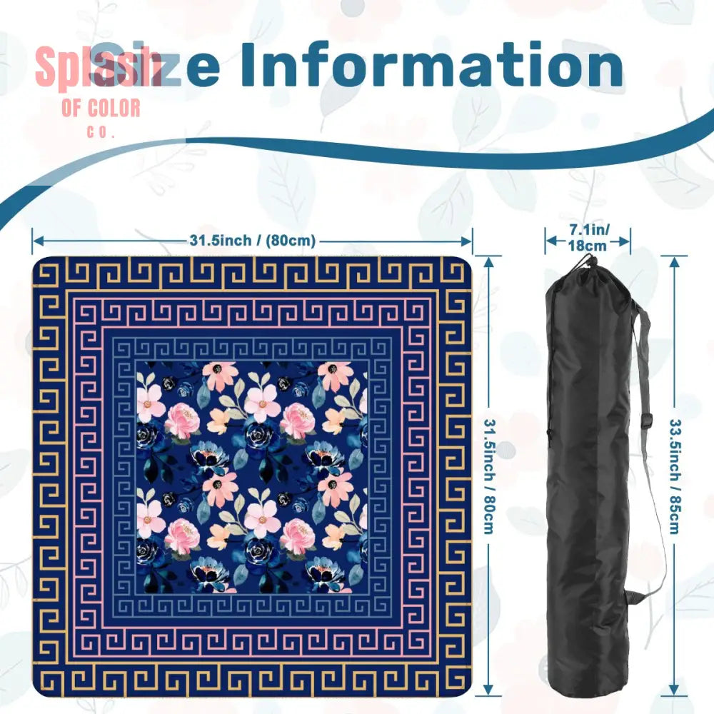Mahjong Mat Royal Blue Pink Floral Heritage Greek Key Border Preppy Mahj Game Mat Daily Accessories