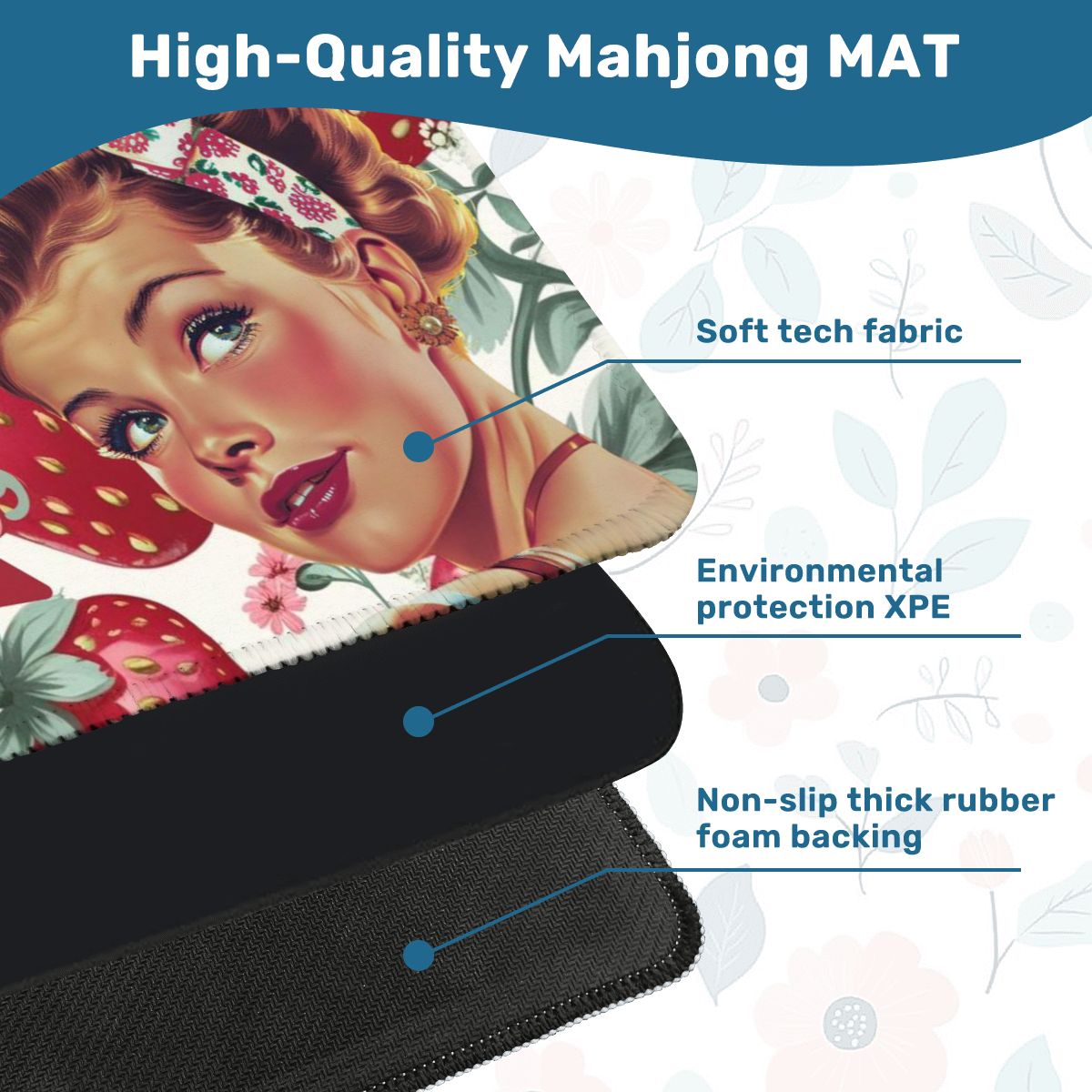 Mahjong Mat Sassy Fun Vintage Gal Strawberry Fields Snarky Mahj Mat - 31.5’’x31.5’’ - Daily Accessories