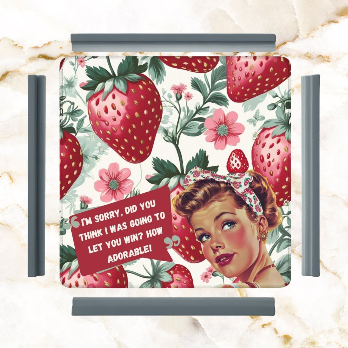 Mahjong Mat Sassy Fun Vintage Gal Strawberry Fields Snarky Mahj Mat - 31.5’’x31.5’’ - Daily Accessories