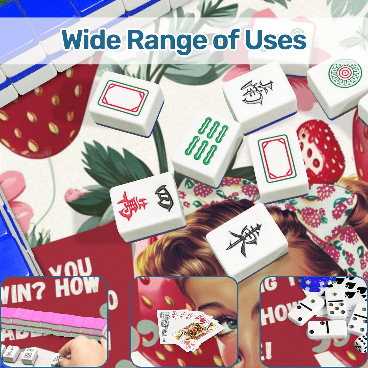 Mahjong Mat Sassy Fun Vintage Gal Strawberry Fields Snarky Mahj Mat - 31.5’’x31.5’’ - Daily Accessories
